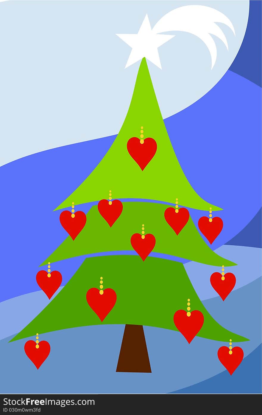 Decorated with hearts Christmas tree illustration