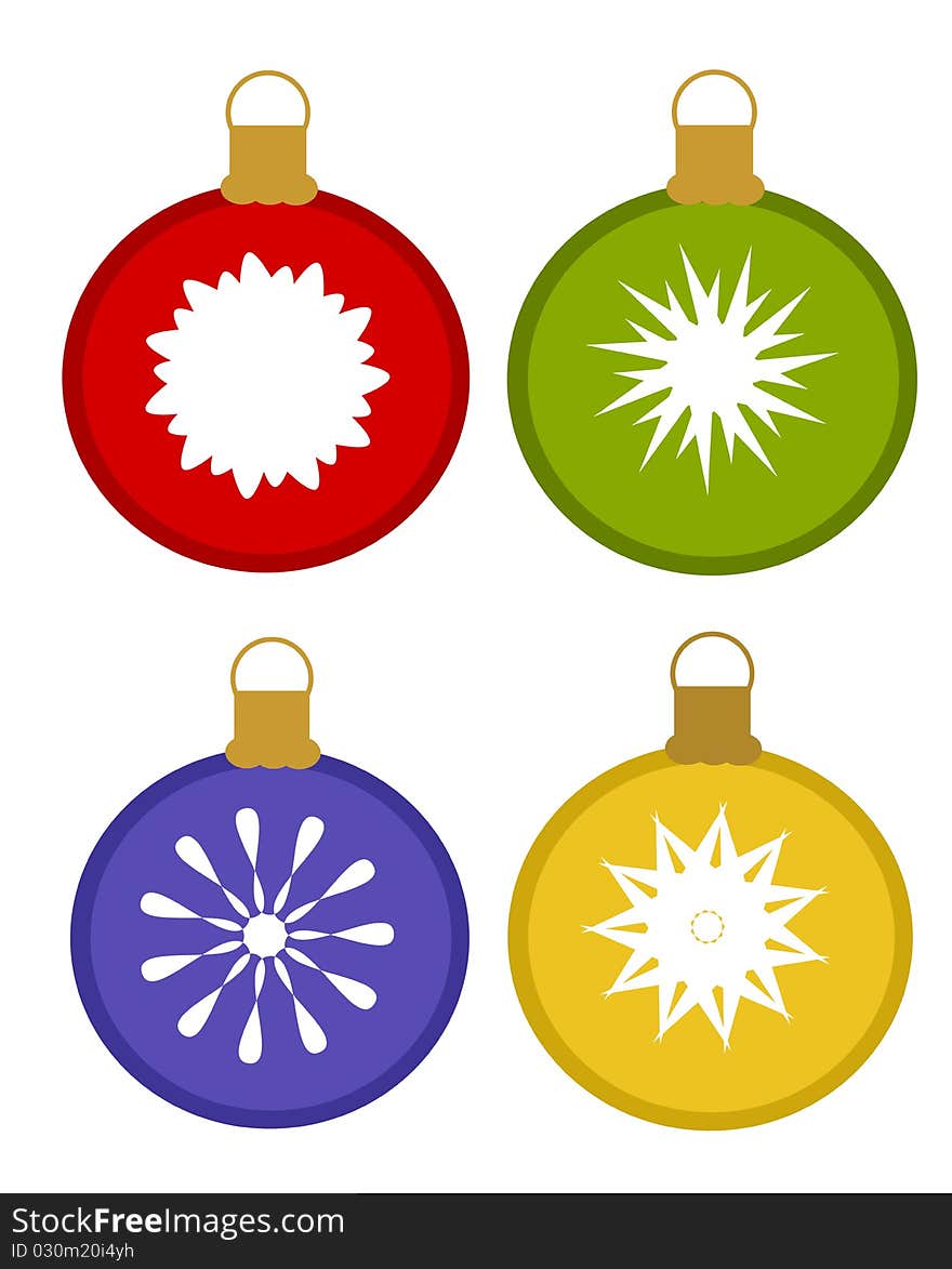 Set of colorful Christmas baubles with snowflake ornamen. Set of colorful Christmas baubles with snowflake ornamen