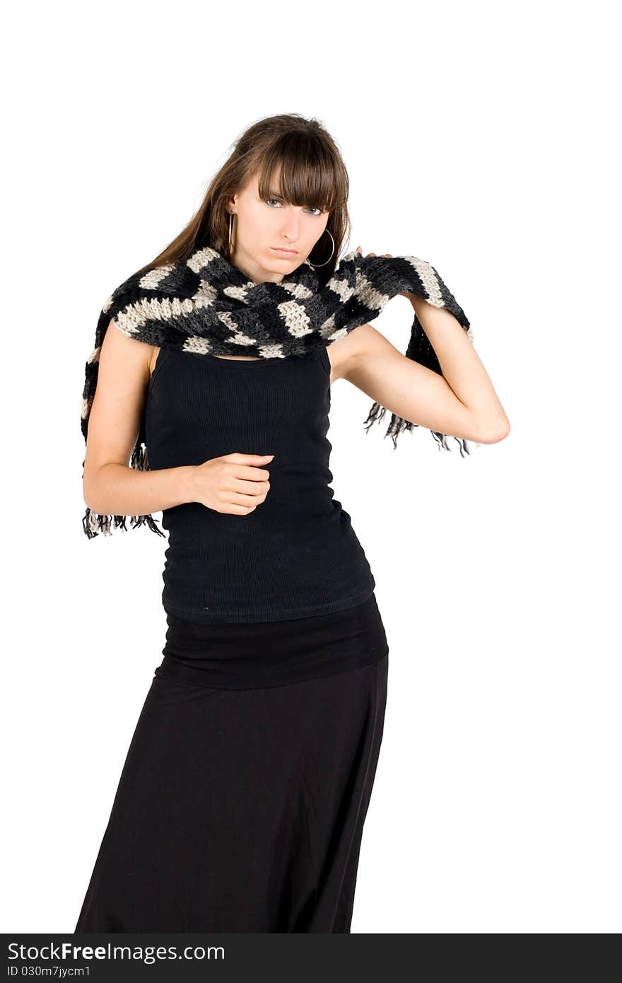 Girl in warm scarf studio shot