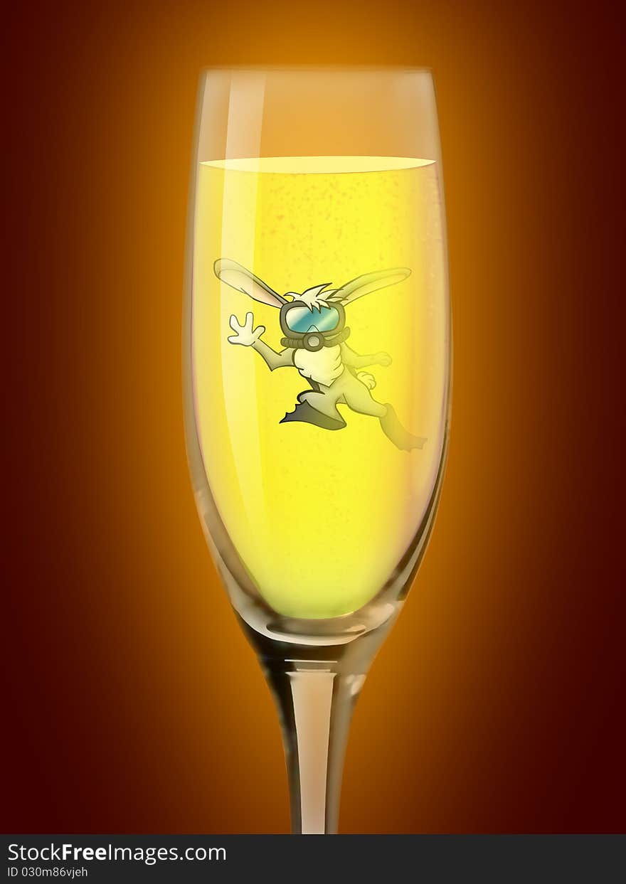 Rabbit Diver In The Glass Of Champagne