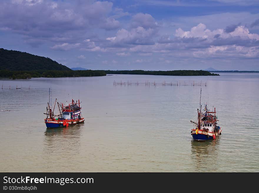 Fishing boat at Pak Nam Laem Sing Chanthaburi Thailand.