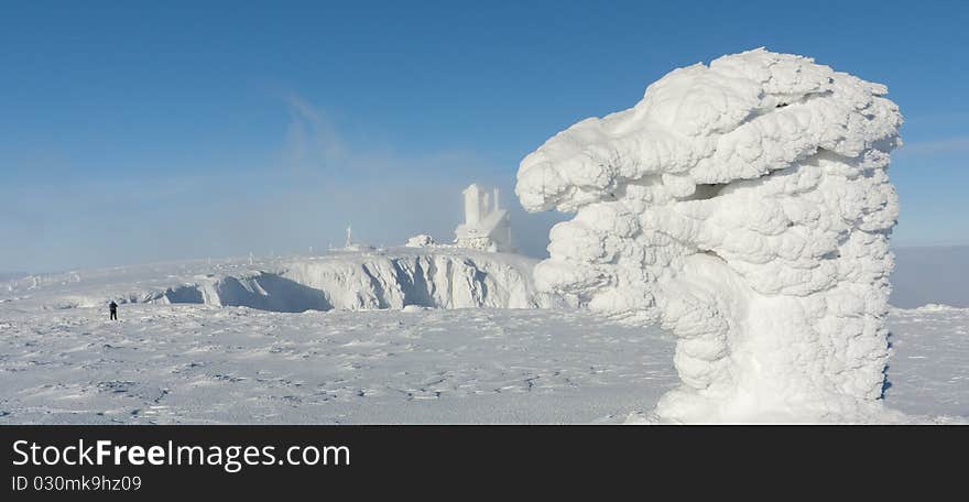 Snow covered landscape - Snezne jamy in Krkonose mountain. Snow covered landscape - Snezne jamy in Krkonose mountain