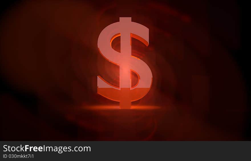 3d image of dollar sign glowing in a dark room. 3d image of dollar sign glowing in a dark room