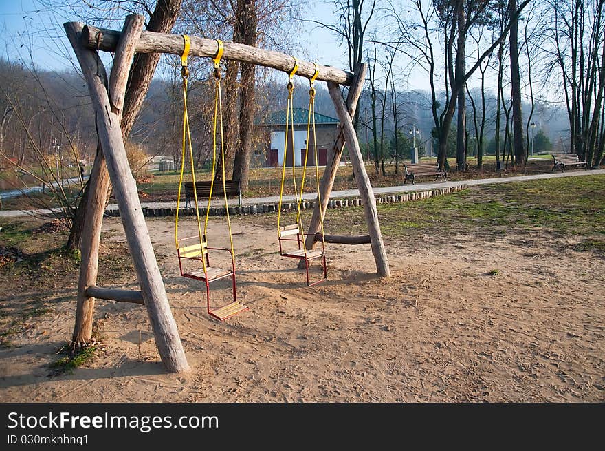 Teeter on the playground in a city park