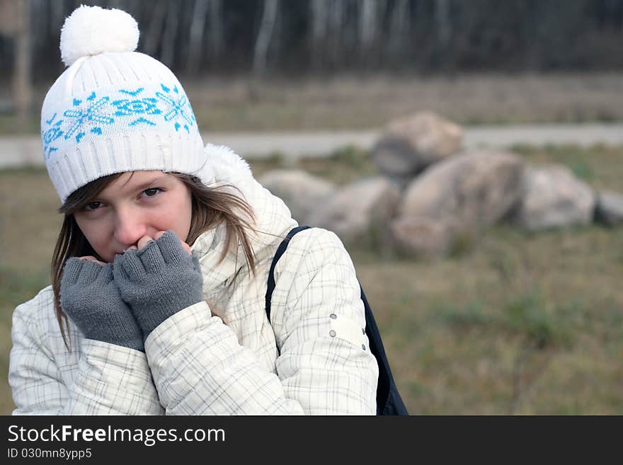 Portrait of nice young girl on nature autumn background. Portrait of nice young girl on nature autumn background