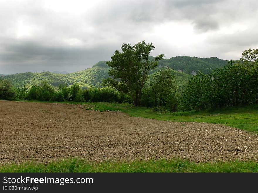 Black clouds on crops in Piedmont. Black clouds on crops in Piedmont