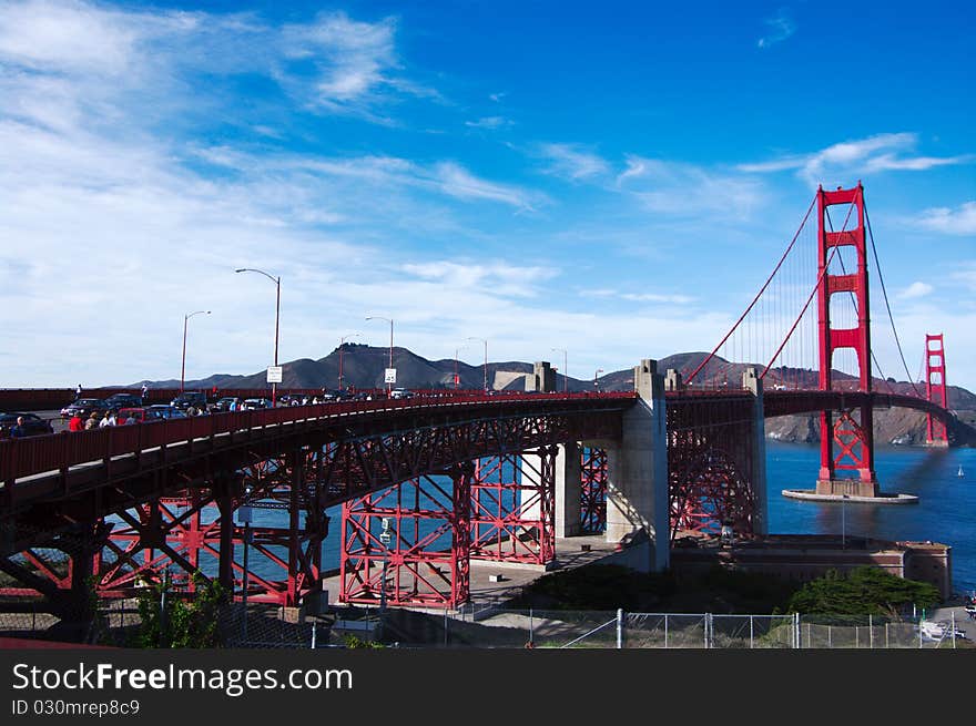 Perspective view on Golden Gate bridge in daylight. California, USA