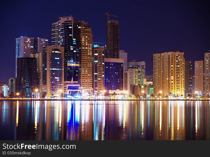 Brilliant Night View Of Sharjah Lake