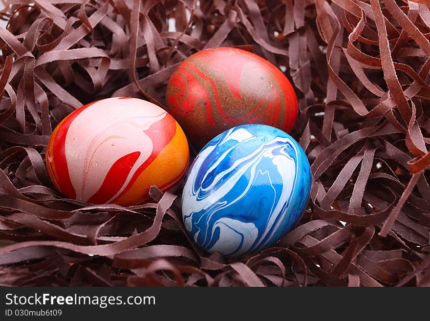 Easter nest with multicolored eggs