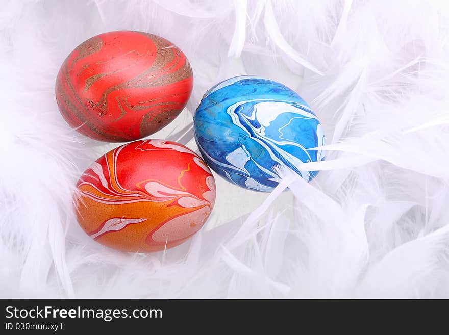 Easter eggs are in feathers