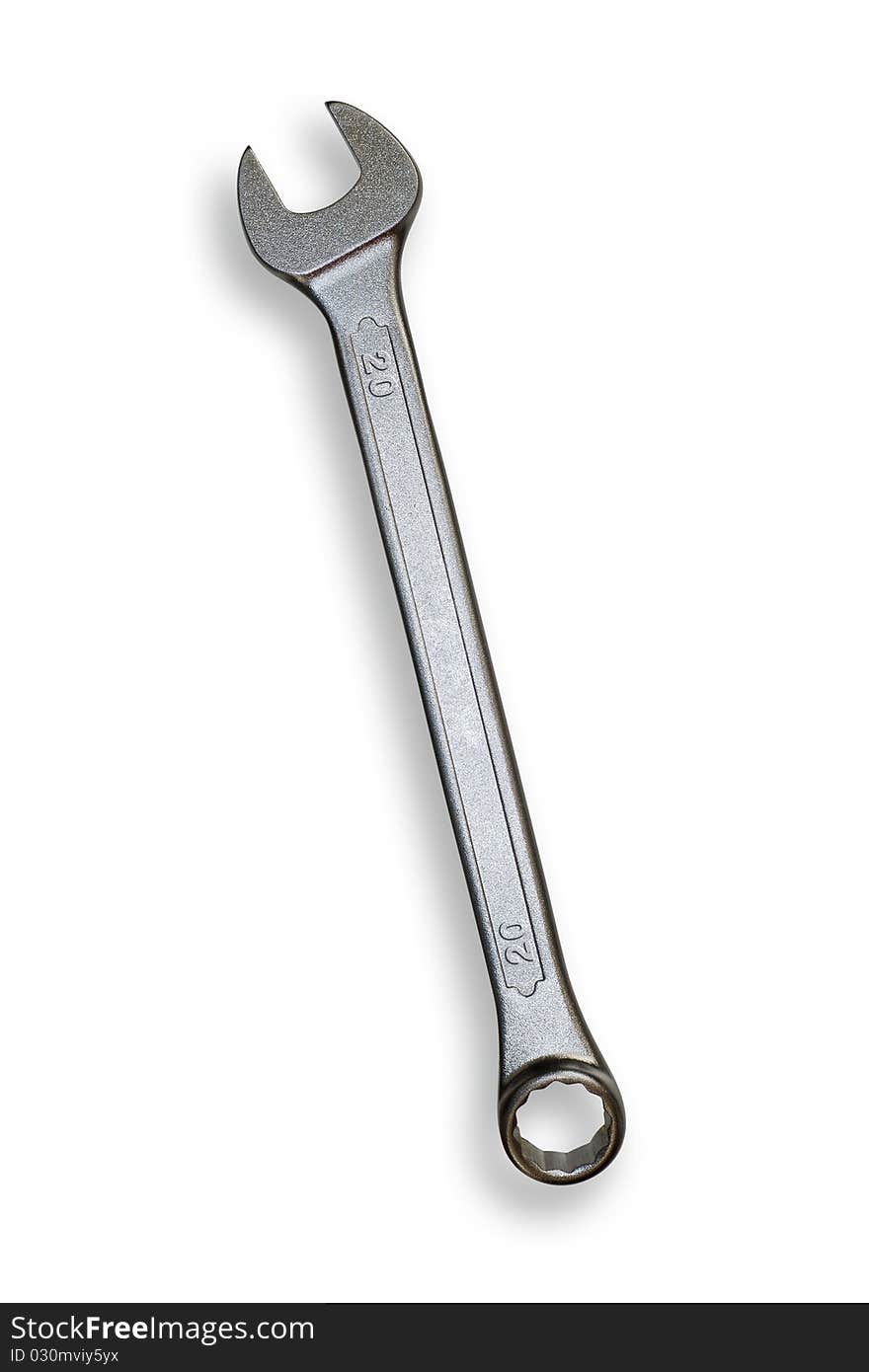 Single wrench isolated on a white background.