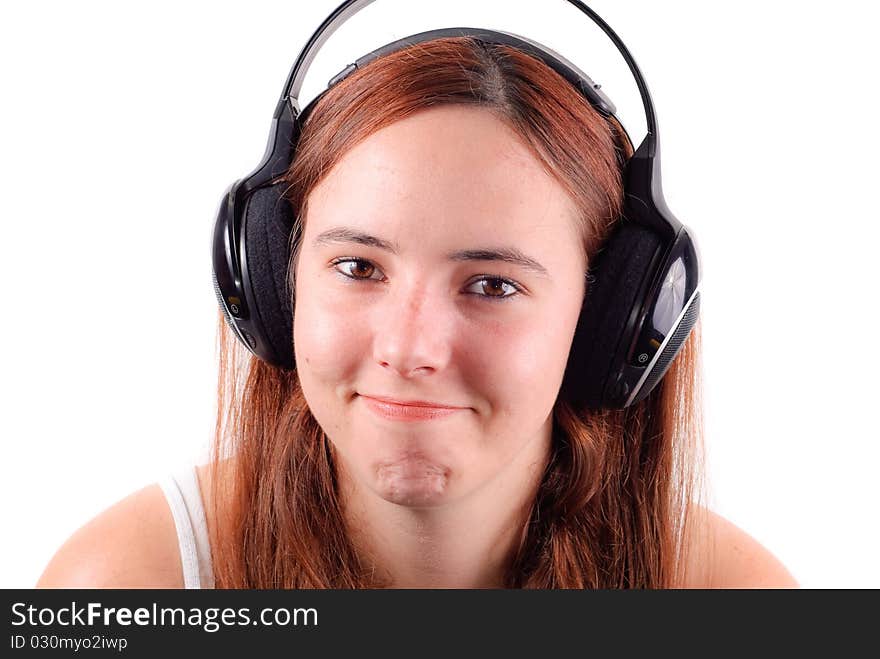 Girl Smiling While Listening To Music