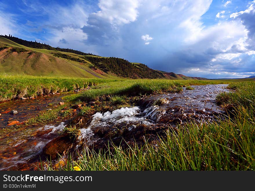 Landscape with the mountain river