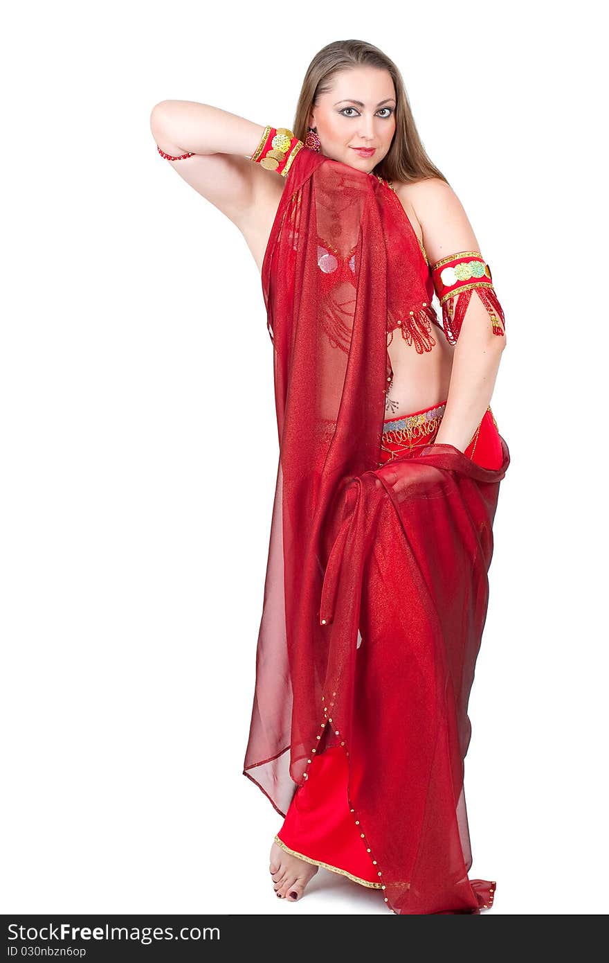 Arabic dancer in traditional red dress