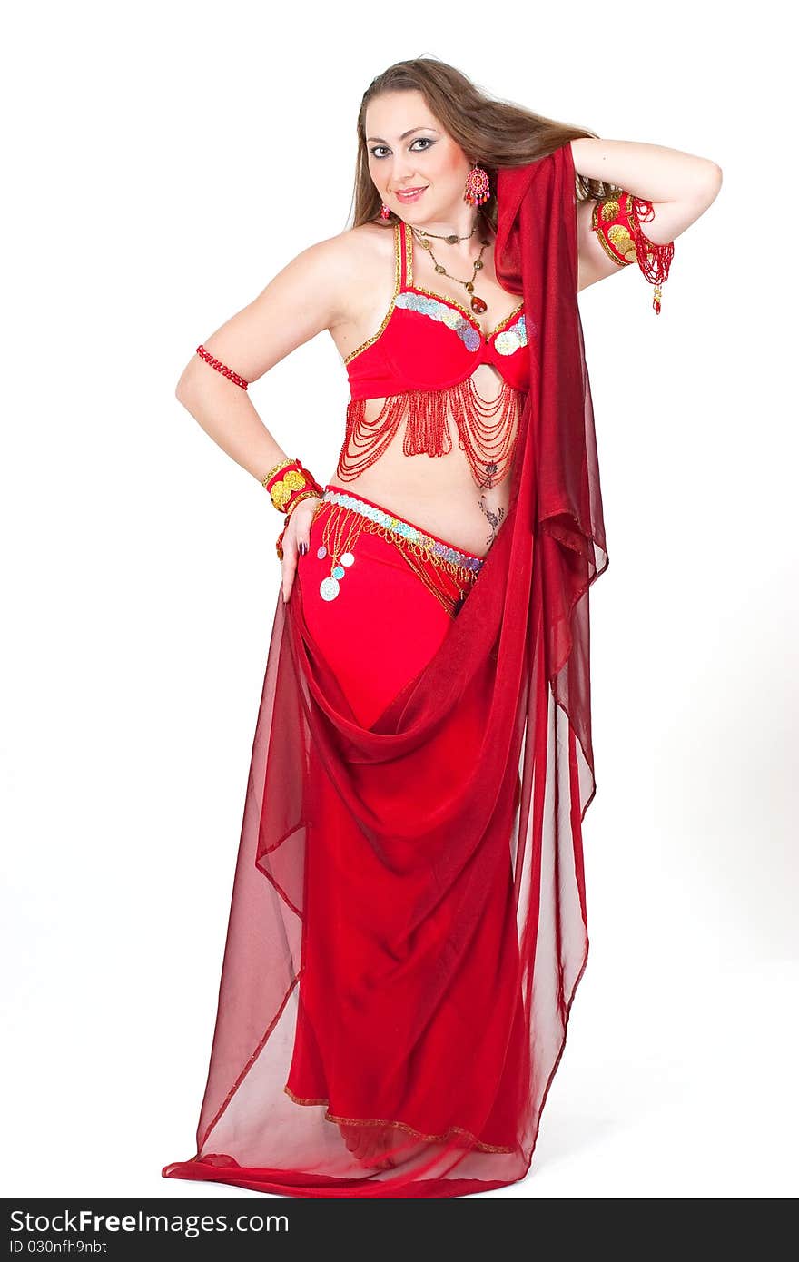 Arabic dancer in traditional red dress