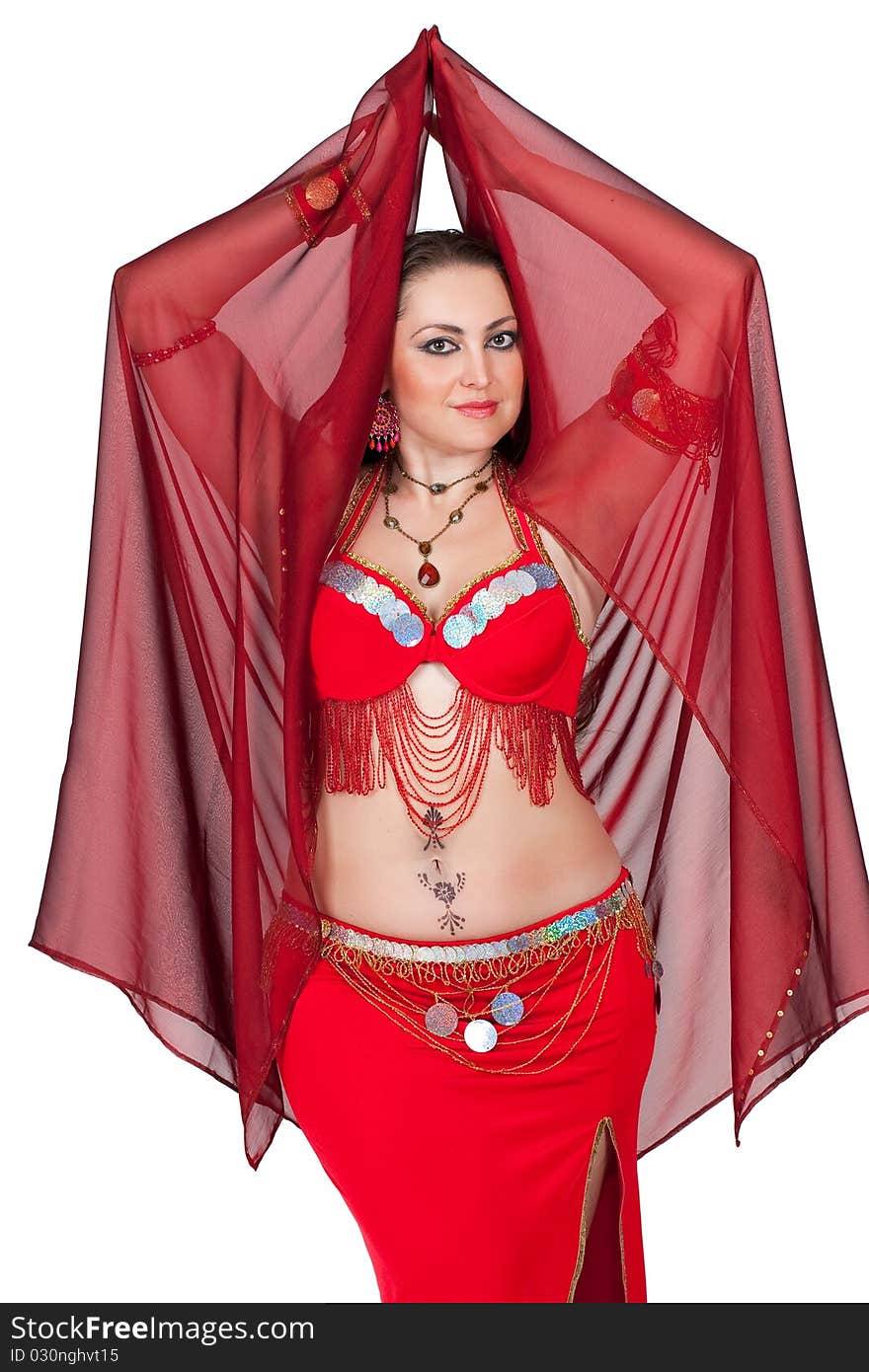 Arabic dancer in traditional red dress