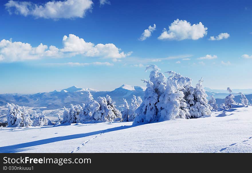 Winter landscape in mountains