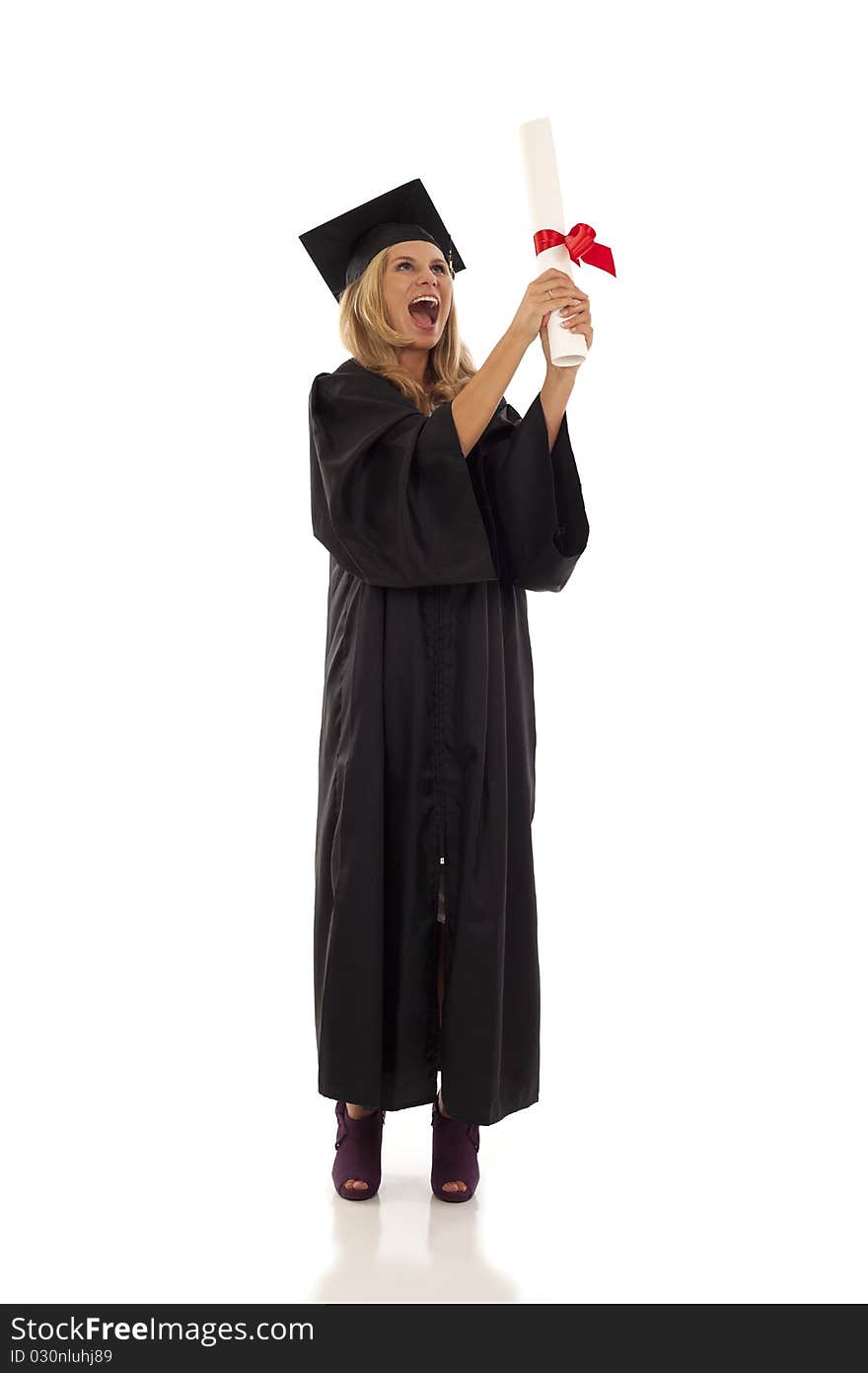 Young woman with graduation gown and diploma. Young woman with graduation gown and diploma