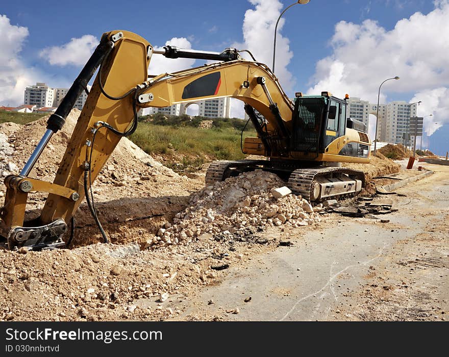 Heavy Tractor during a road construction work