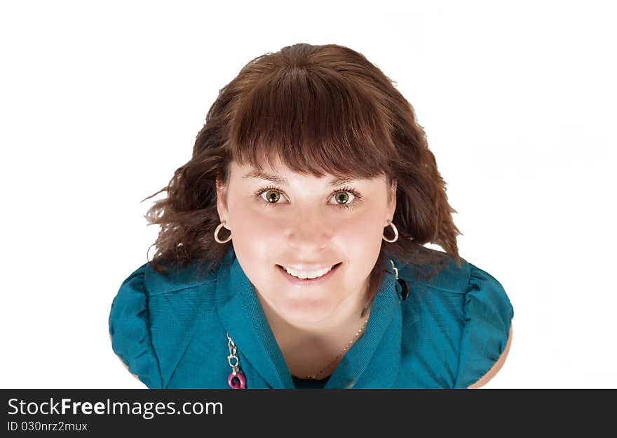 In the photo beautiful young girl on a white background