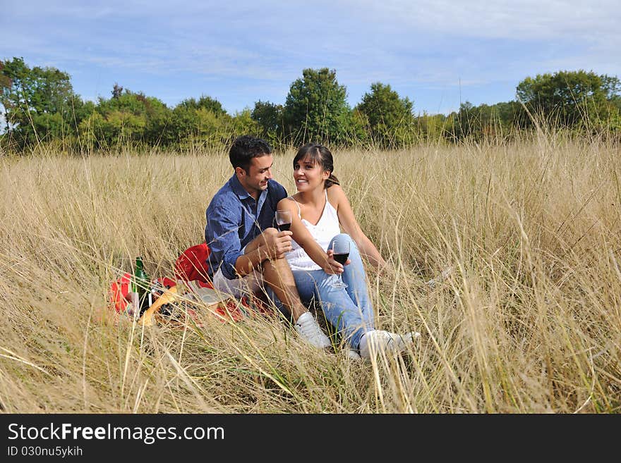 Happy Couple Enjoying Countryside Picnic