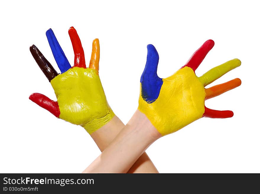 Two painted hands palm faceing. Two painted hands palm faceing