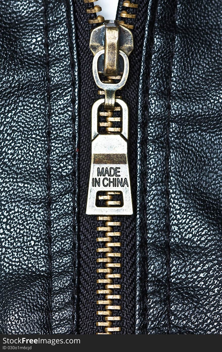 Zip On Leather Coat With Words  Made In China