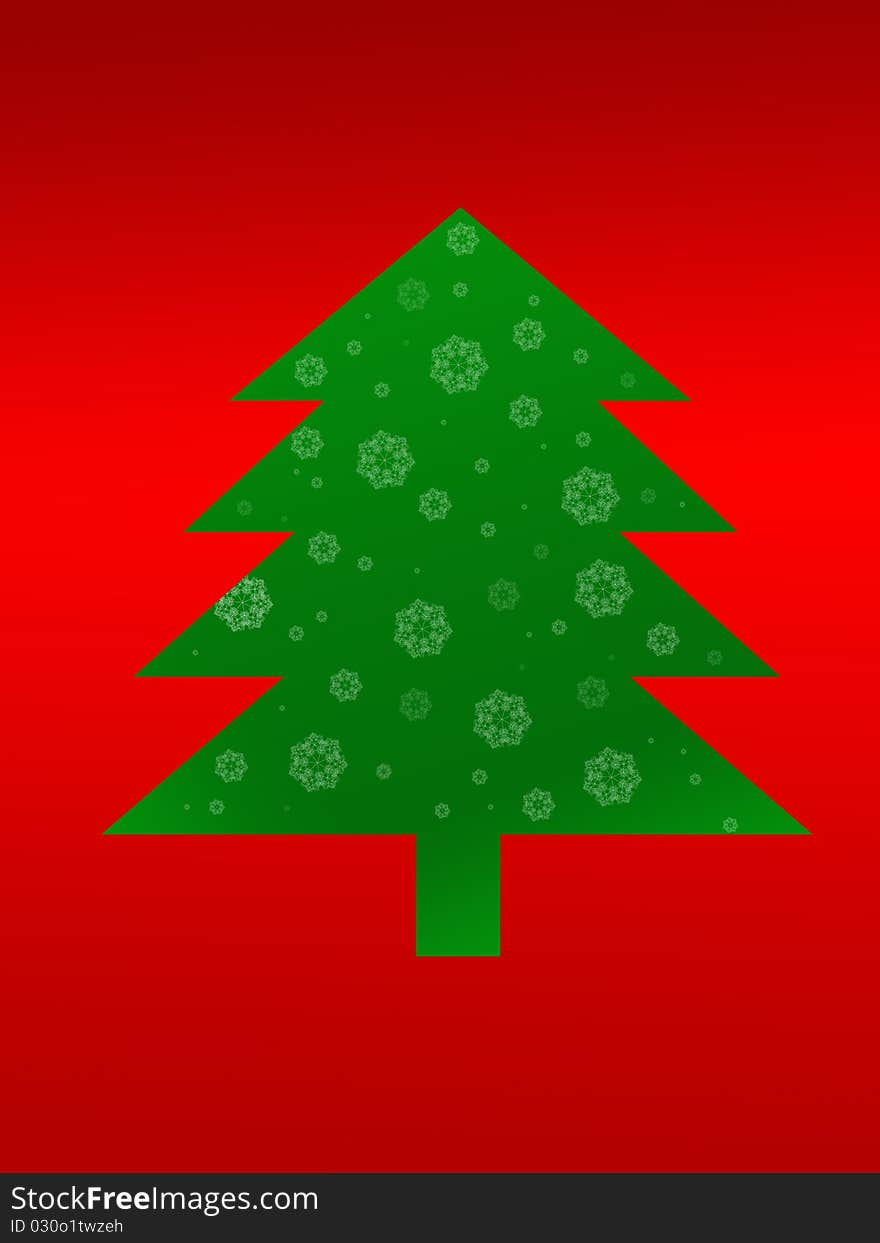 Christmas tree illustration isolated against a red background