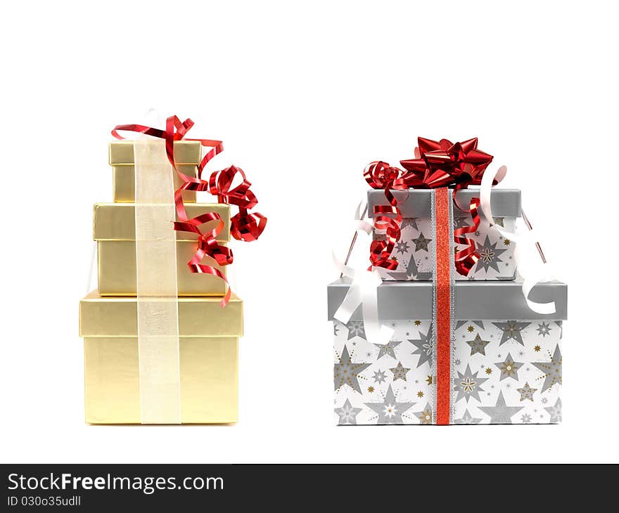 Christmas presents isolated against a white background