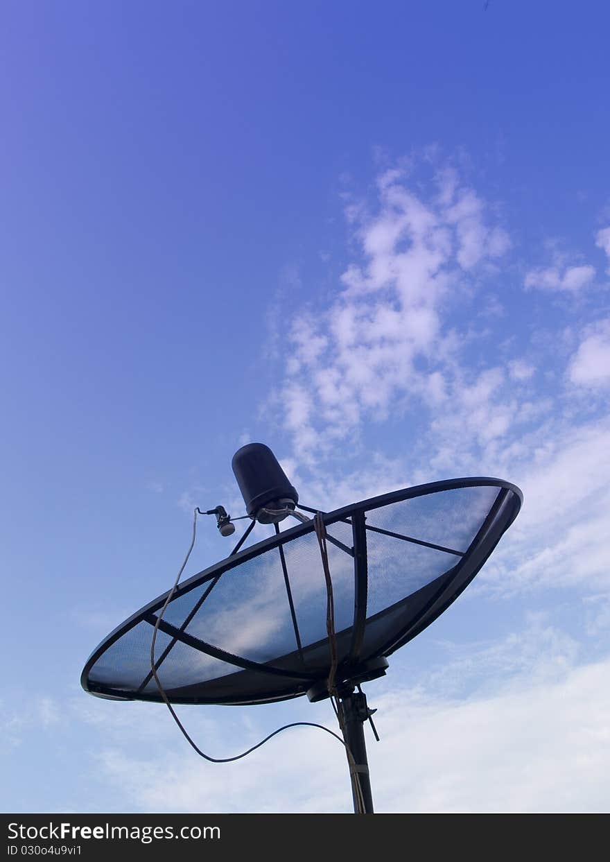 A dish takes artificial satellite signal