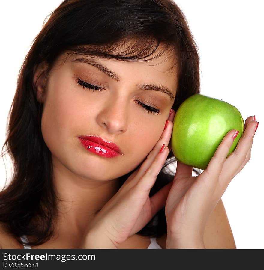 Sleek skin of woman and sleek skin of apple