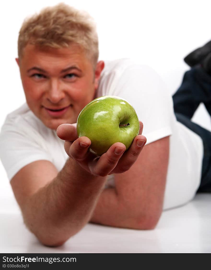 Adult halthy man eating healthy food