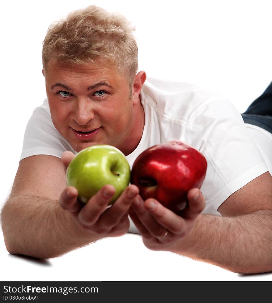 Adult halthy man eating healthy food