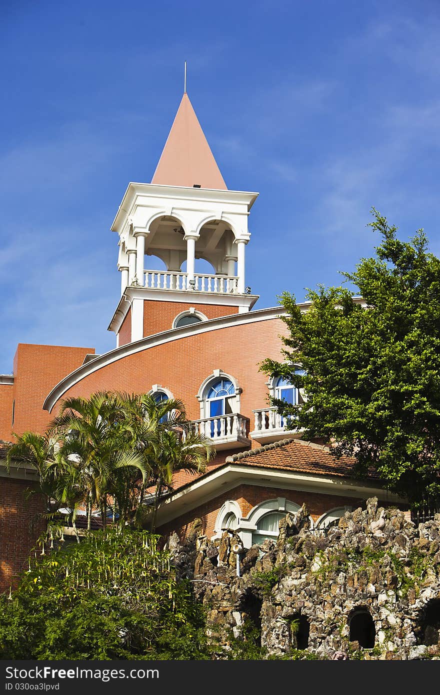 Hotel building with a red roof,xiamen china. Hotel building with a red roof,xiamen china.