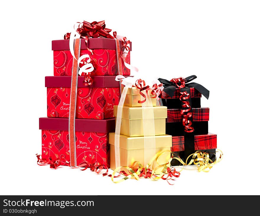 Christmas presents isolated against a white background