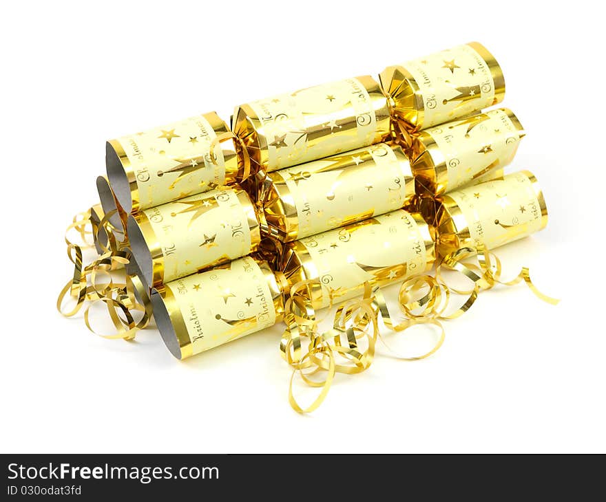 Christmas crackers isolated against a white background