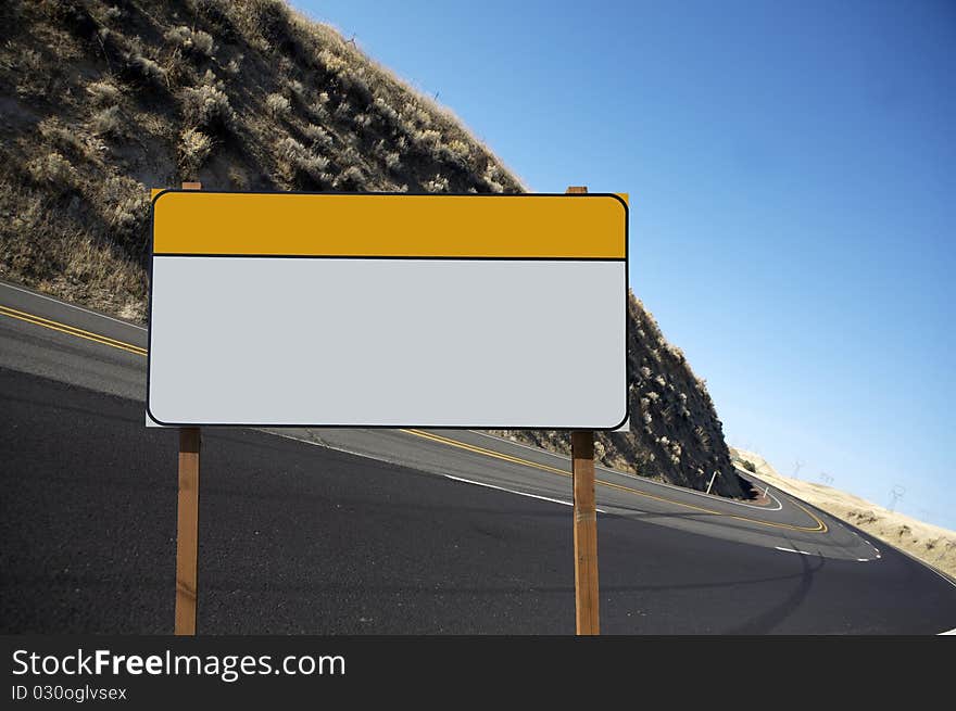 Blank construction sign outdoor and asphalt highway on background