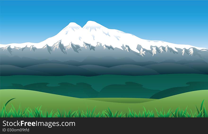 Landscape with snowy Mount Elbrus. Landscape with snowy Mount Elbrus.