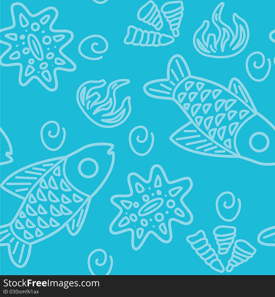 Vector seamless pattern with marine objects. You can drop into your swatches and use as a tiling fill. Vector seamless pattern with marine objects. You can drop into your swatches and use as a tiling fill.