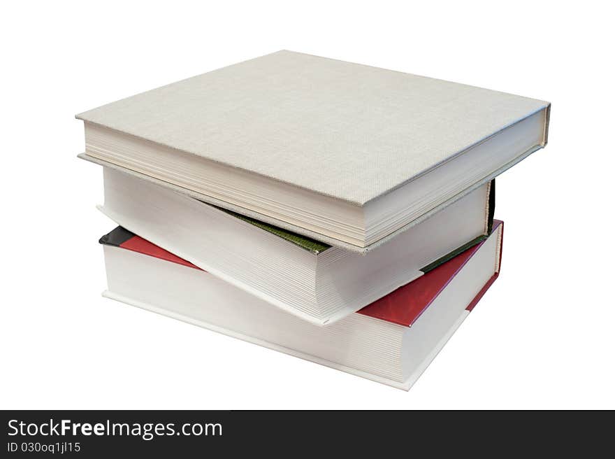 Isolated pile of books on white