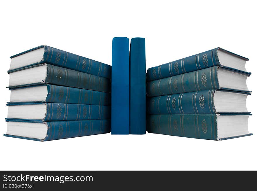 Stack of  blue books isolated on white background. wibe angle. Stack of  blue books isolated on white background. wibe angle.