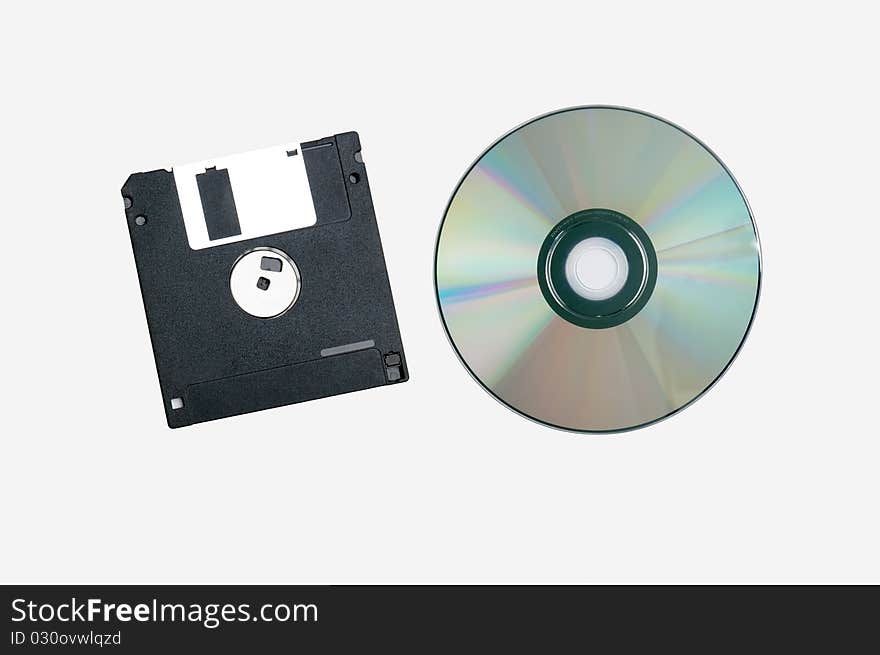 Floppy Disk And Cd Rom Isolate On White Background