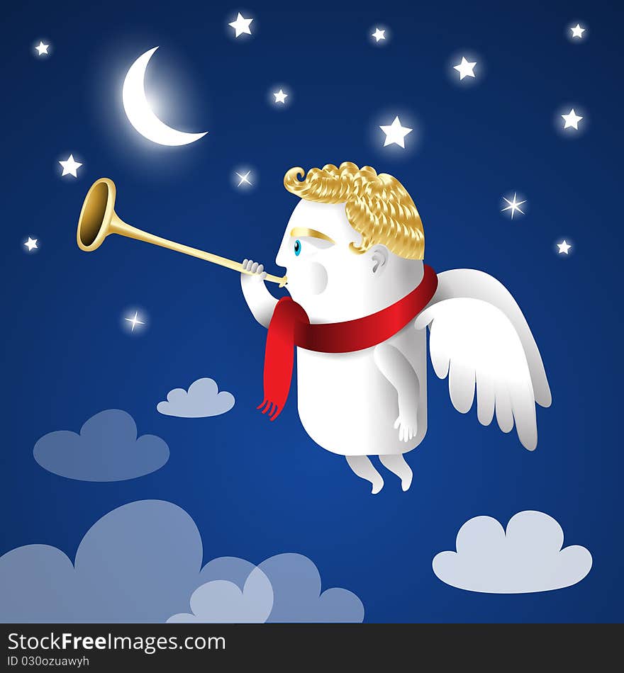 Cute angel piping on the trumpet - cutout illustration style. Cute angel piping on the trumpet - cutout illustration style