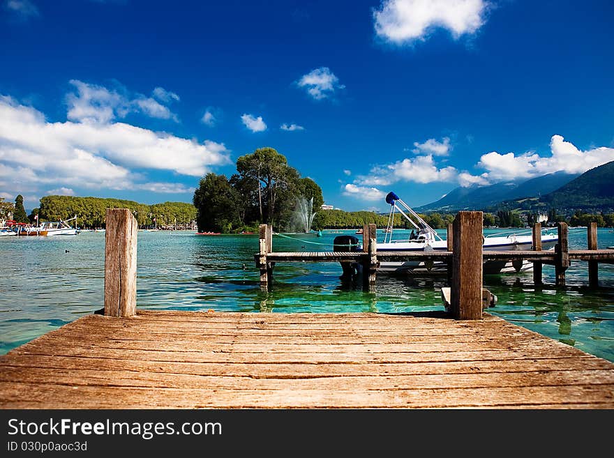 Beautiful landscape from the pier of a mountain lake. Beautiful landscape from the pier of a mountain lake