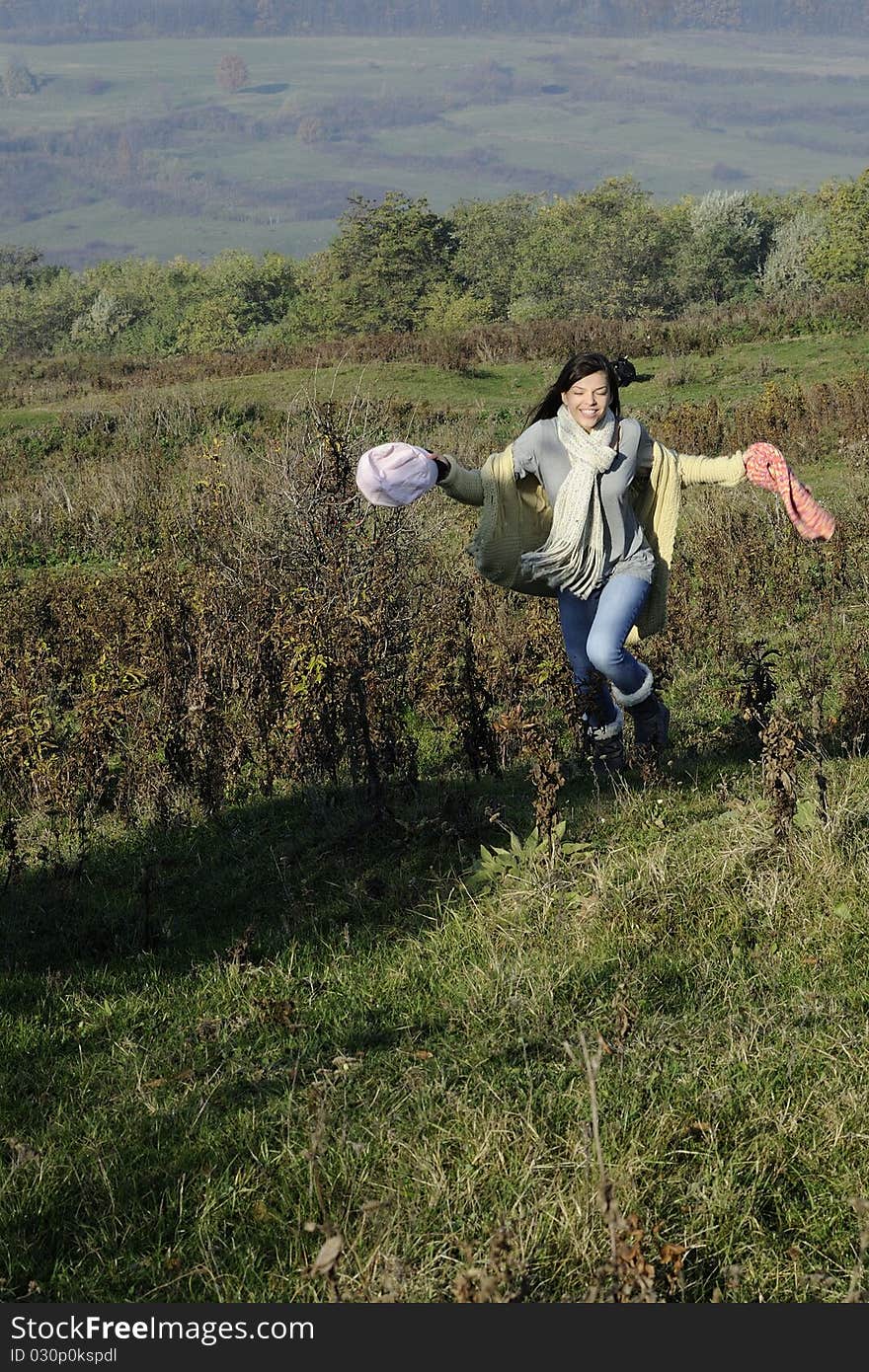 Woman running outside