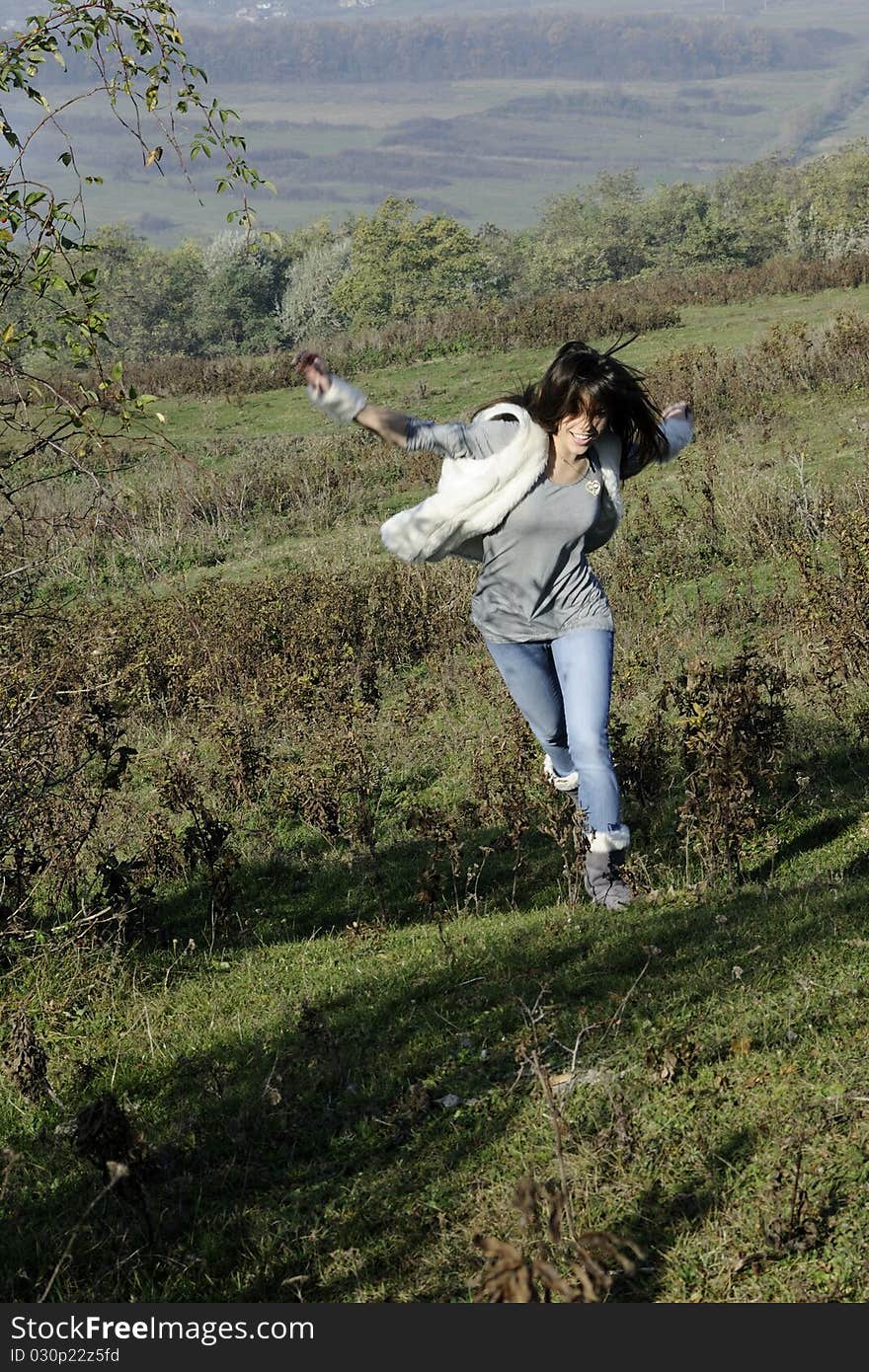 Cheerful girl running