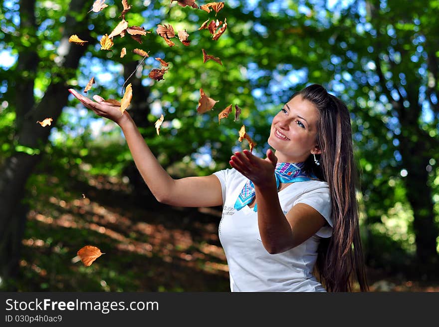 Autumn girl portrait outdoors and forest