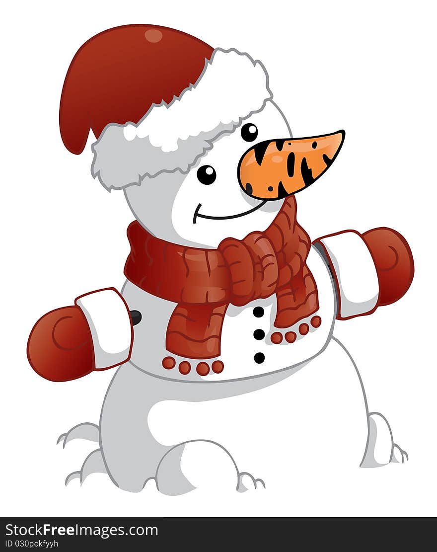 Snowman with red christmas hat and mittens