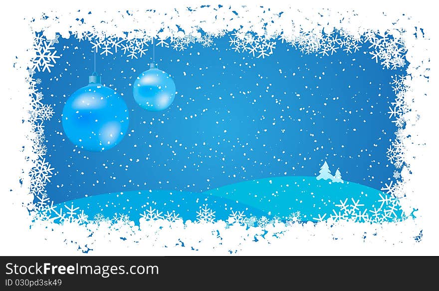 Blue christmas background with snowflakes and balls