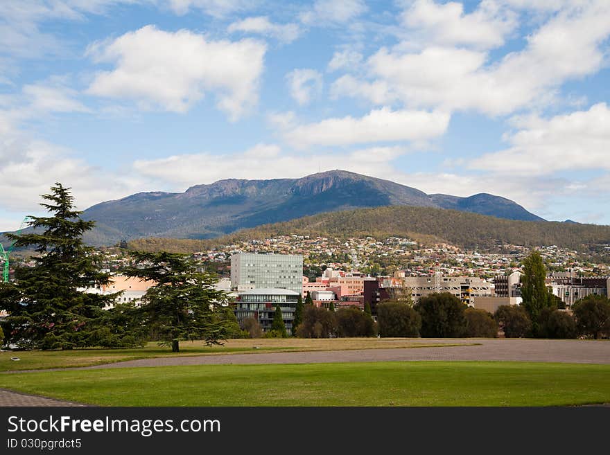 View of Mount Wellington from Hobart city.